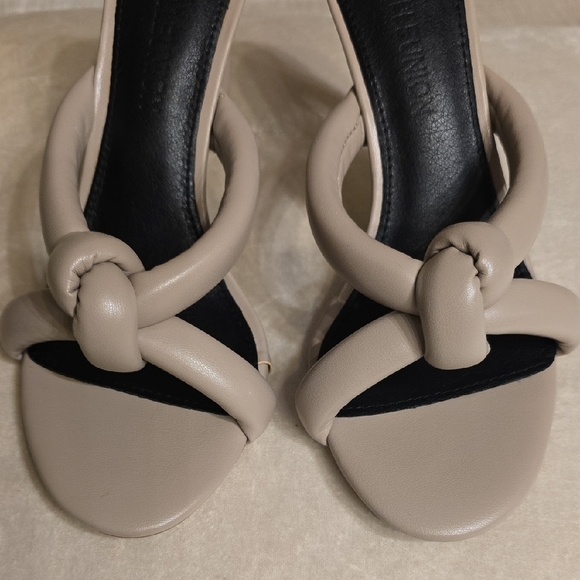 GABRIELLEUNION Tan Heeled Mules with Architectural V-Cut - Picture 10 of 11